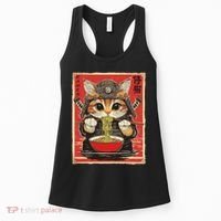 Japanese Samurai Ninja Cat Eating Ramen Women's Tank Top thumb 0