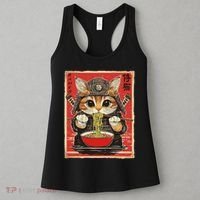 Japanese Samurai Ninja Cat Eating Ramen Women's Tank Top thumb 3