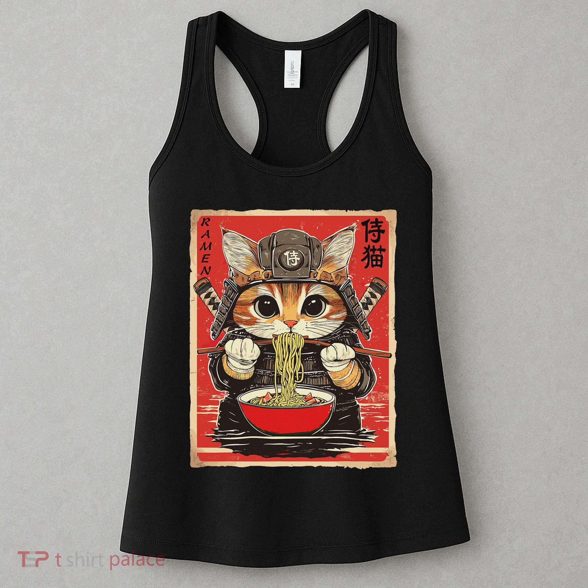 Japanese Samurai Ninja Cat Eating Ramen Women's Tank Top