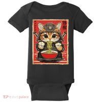 Japanese Samurai Ninja Cat Eating Ramen Baby Bodysuit thumb 0