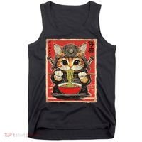 Japanese Samurai Ninja Cat Eating Ramen Tank Top thumb 0