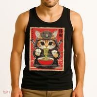 Japanese Samurai Ninja Cat Eating Ramen Tank Top thumb 3