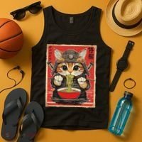 Japanese Samurai Ninja Cat Eating Ramen Tank Top thumb 4