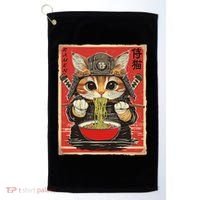 Japanese Samurai Ninja Cat Eating Ramen Golf Towel thumb 0