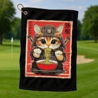 Japanese Samurai Ninja Cat Eating Ramen Golf Towel thumb 1