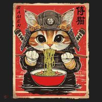 Japanese Samurai Ninja Cat Eating Ramen Golf Towel thumb 3