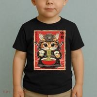 Japanese Samurai Ninja Cat Eating Ramen Toddler T-Shirt thumb 2