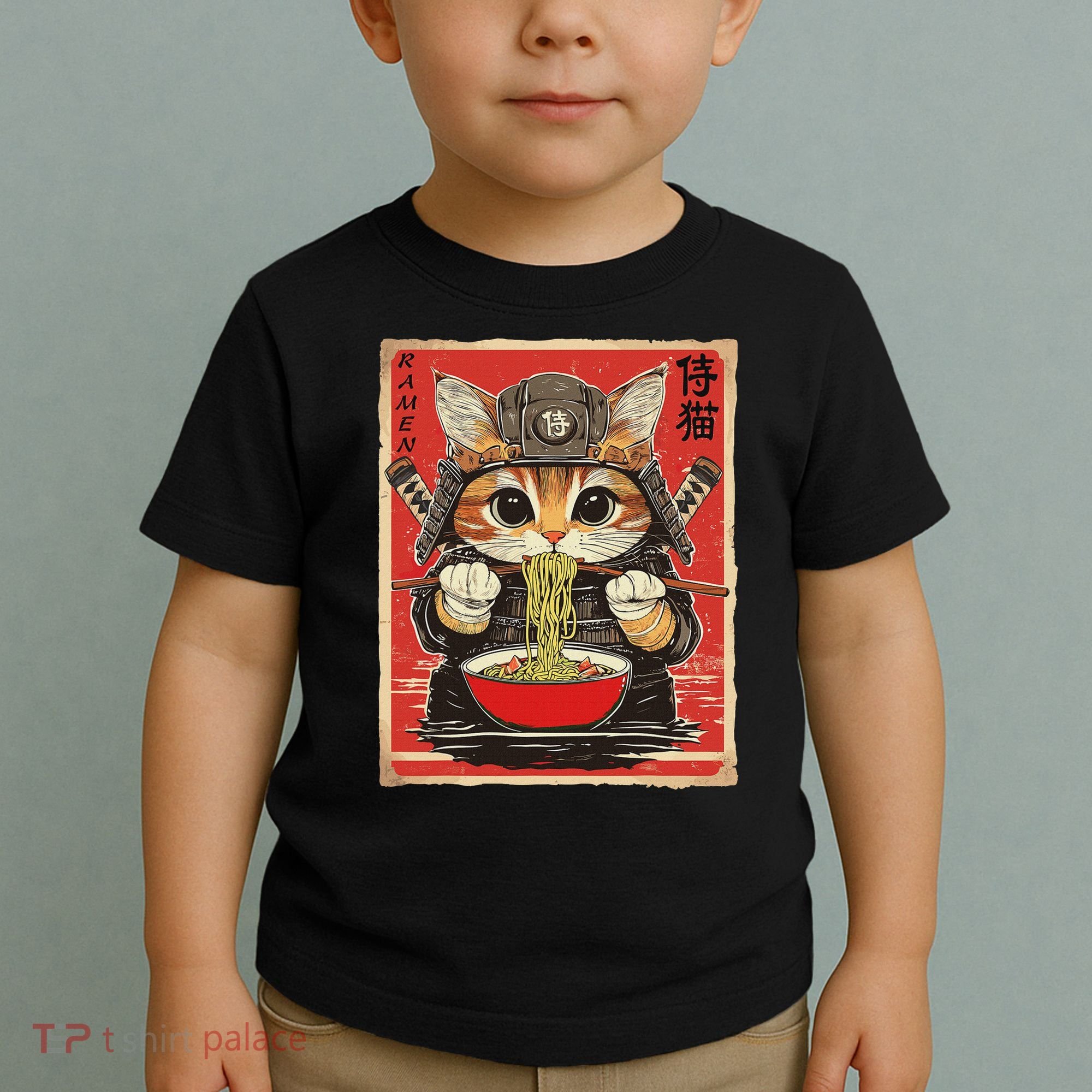 Japanese Samurai Ninja Cat Eating Ramen Toddler T-Shirt