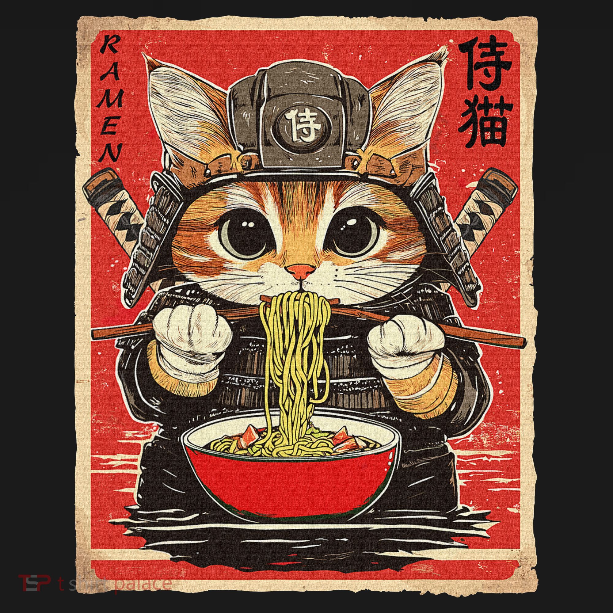 Japanese Samurai Ninja Cat Eating Ramen Women's Long Sleeve Shirt