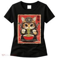 Japanese Samurai Ninja Cat Eating Ramen Women's T-Shirt thumb 0