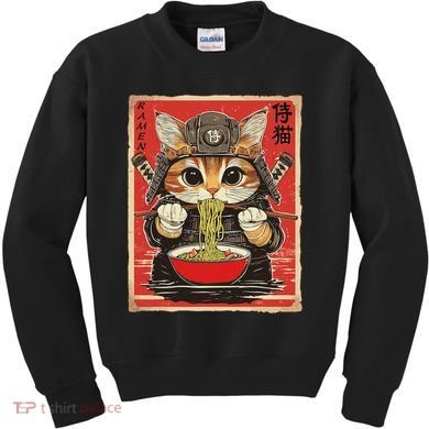 Japanese Samurai Ninja Cat Eating Ramen Kids Sweatshirt
