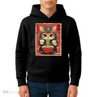 Japanese Samurai Ninja Cat Eating Ramen Kids Hoodie thumb 4