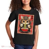Japanese Samurai Ninja Cat Eating Ramen Kids T-Shirt thumb 2