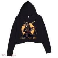 Japanese Samurai Ninja Cat Anime Kawaii Catzilla Cat Crop Fleece Hoodie thumb 0