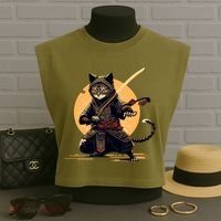 Japanese Samurai Ninja Cat Anime Kawaii Catzilla Cat Garment-Dyed Women's Muscle Tee thumb 3