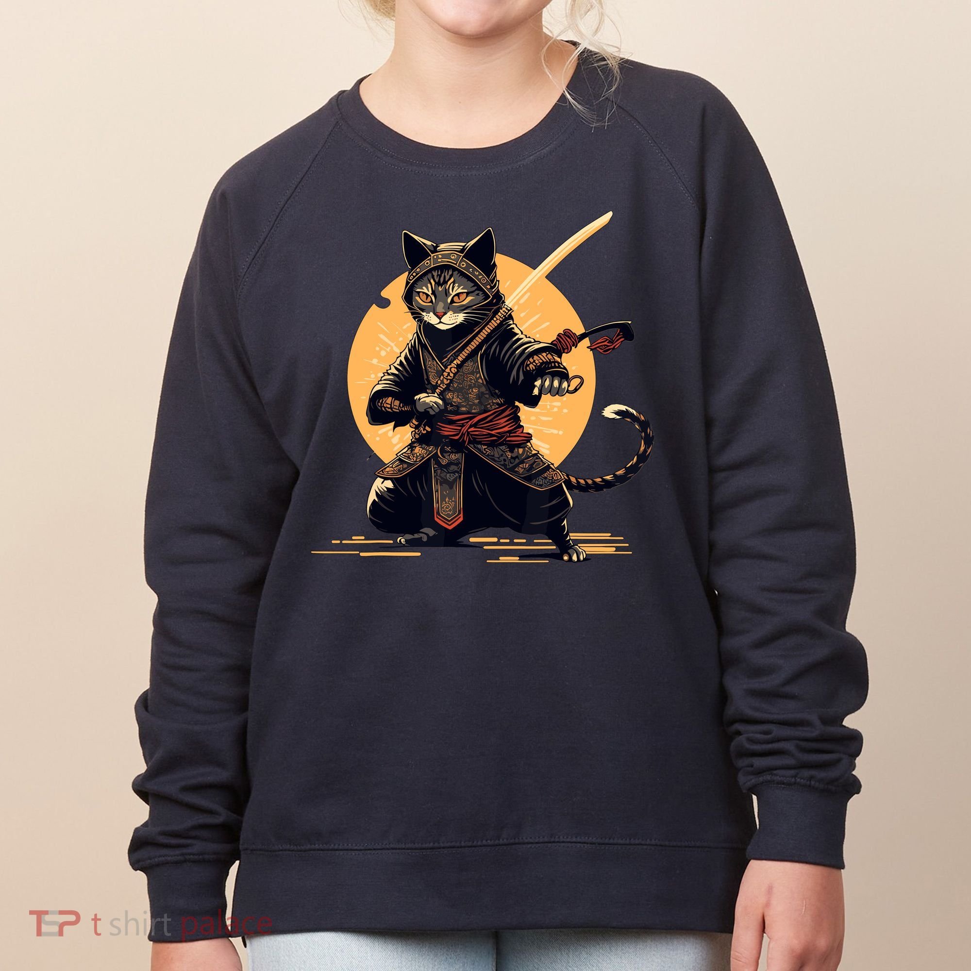 Japanese Samurai Ninja Cat Anime Kawaii Catzilla Cat Women's Sweatshirt