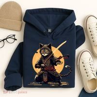 Japanese Samurai Ninja Cat Anime Kawaii Catzilla Cat Hoodie thumb 4