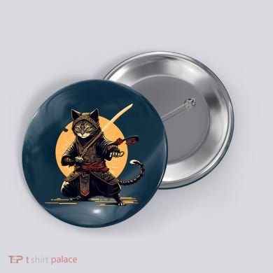 Japanese Samurai Ninja Cat Anime Kawaii Catzilla Cat Button