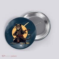 Japanese Samurai Ninja Cat Anime Kawaii Catzilla Cat Button thumb 0