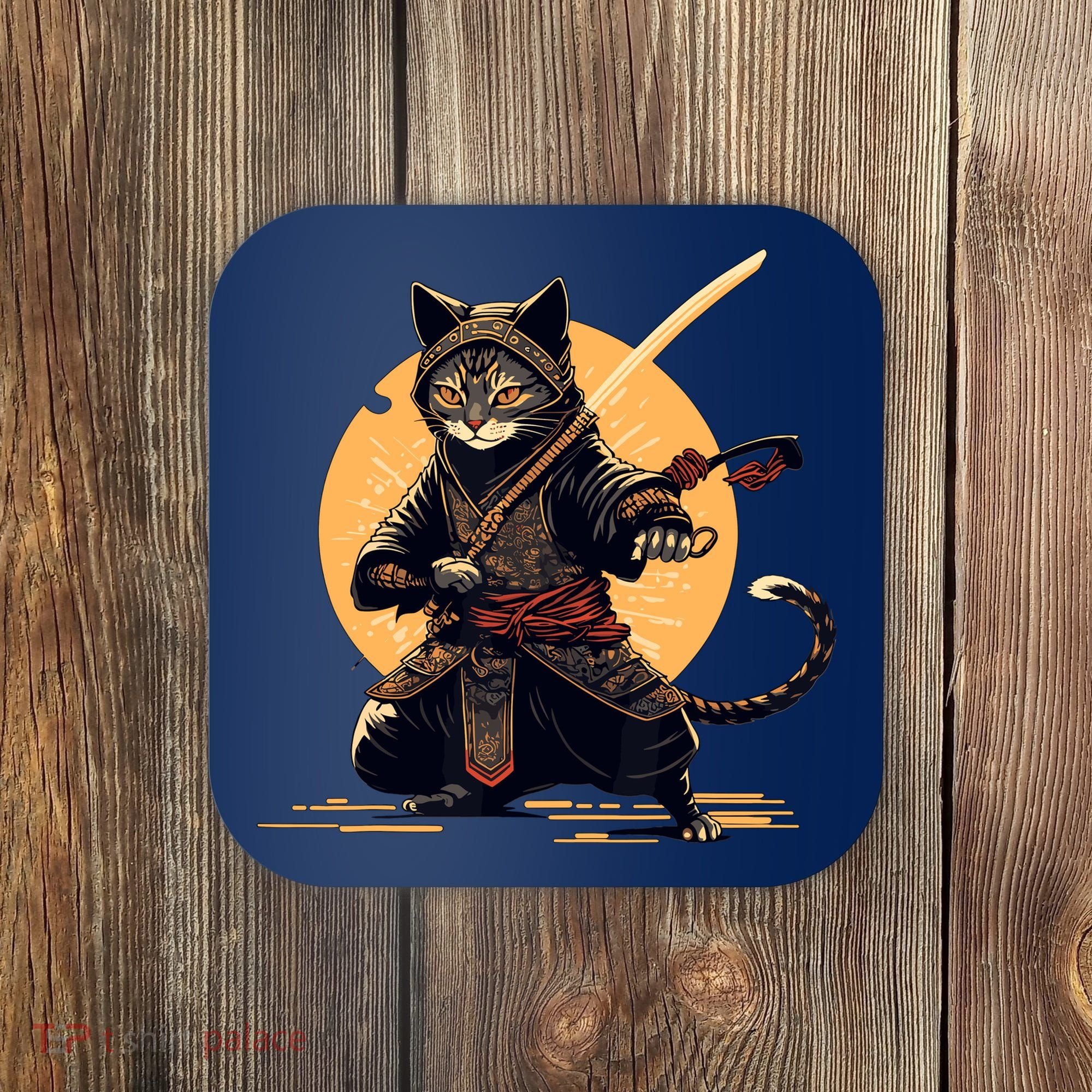 Japanese Samurai Ninja Cat Anime Kawaii Catzilla Cat Coaster