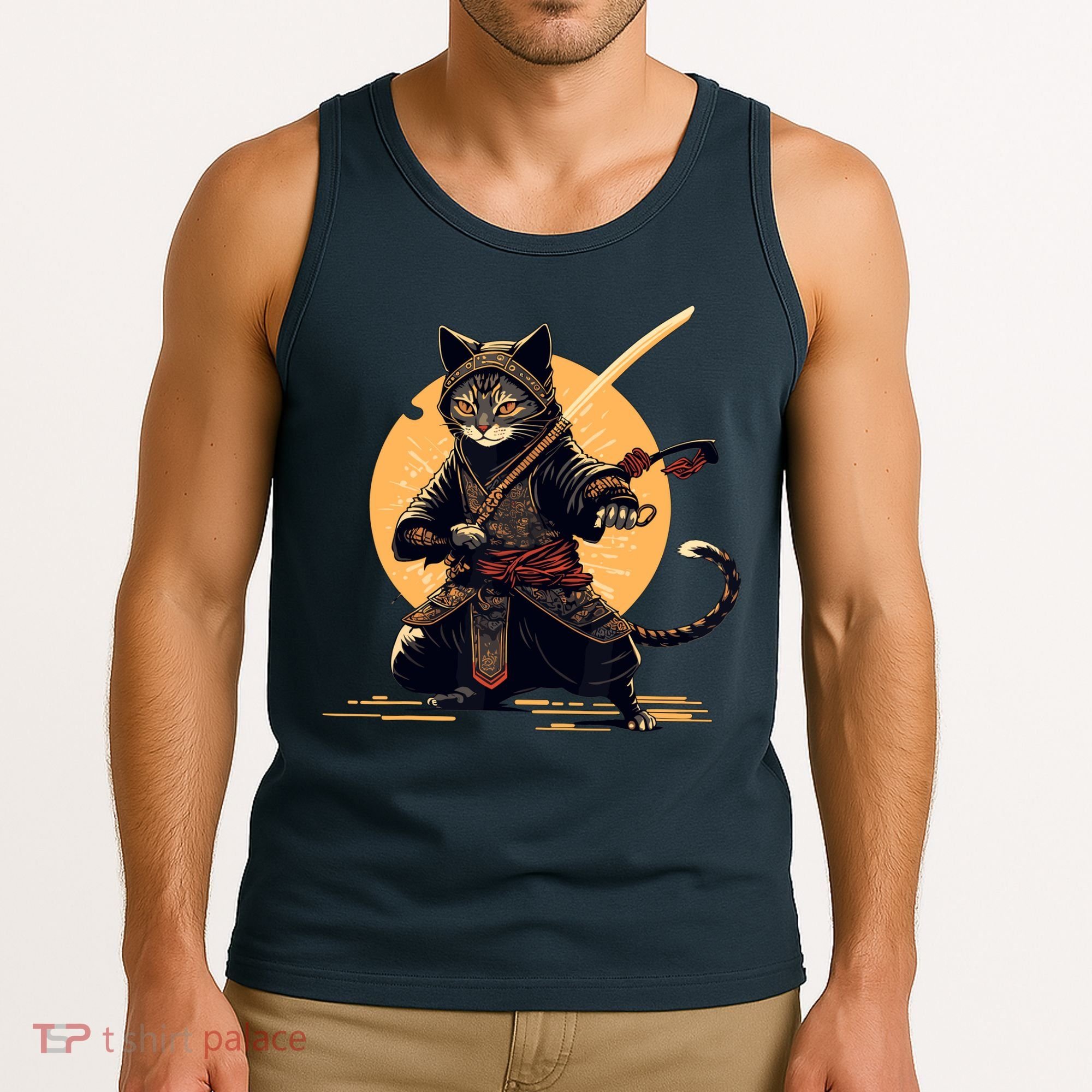 Japanese Samurai Ninja Cat Anime Kawaii Catzilla Cat Tank Top