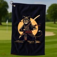 Japanese Samurai Ninja Cat Anime Kawaii Catzilla Cat Golf Towel thumb 1