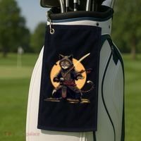 Japanese Samurai Ninja Cat Anime Kawaii Catzilla Cat Golf Towel thumb 2