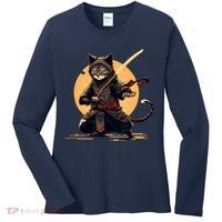 Japanese Samurai Ninja Cat Anime Kawaii Catzilla Cat Women's Long Sleeve Shirt thumb 0