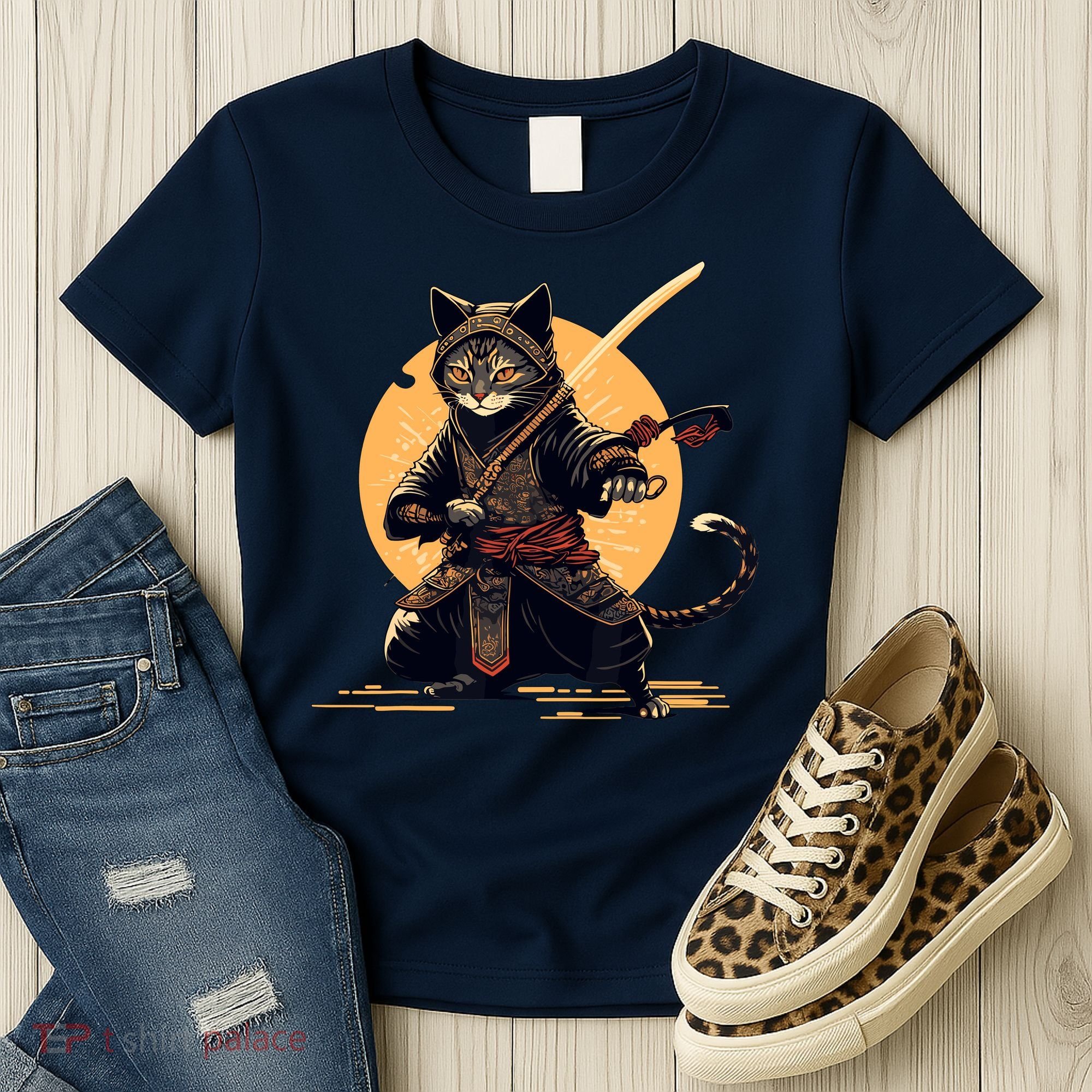 Japanese Samurai Ninja Cat Anime Kawaii Catzilla Cat Women's T-Shirt