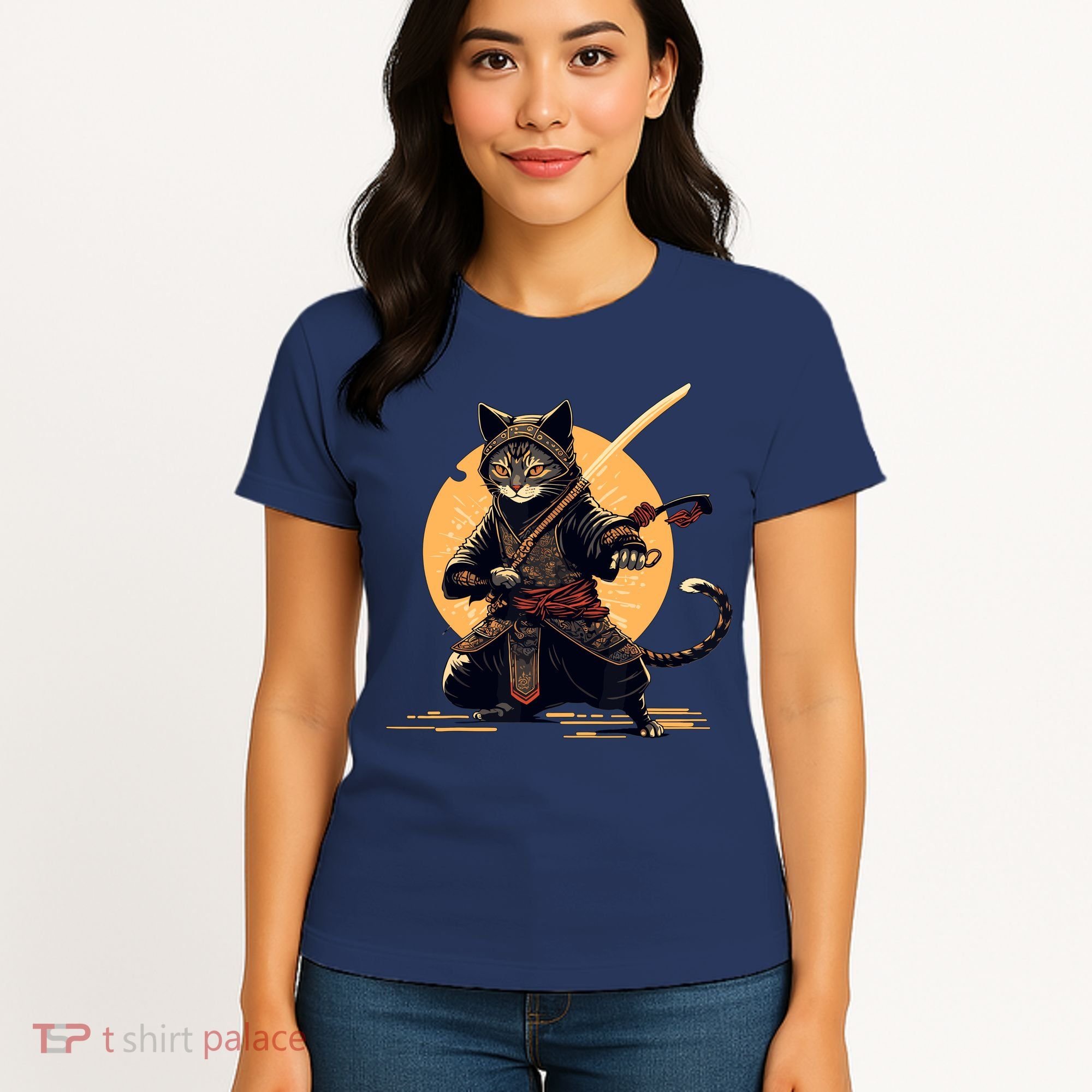 Japanese Samurai Ninja Cat Anime Kawaii Catzilla Cat Women's T-Shirt