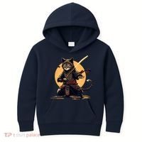 Japanese Samurai Ninja Cat Anime Kawaii Catzilla Cat Kids Hoodie thumb 0