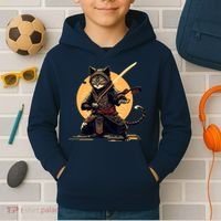 Japanese Samurai Ninja Cat Anime Kawaii Catzilla Cat Kids Hoodie thumb 2