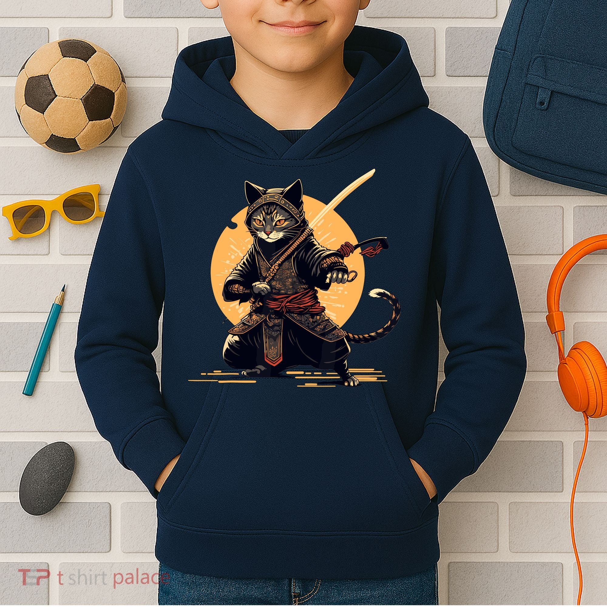 Japanese Samurai Ninja Cat Anime Kawaii Catzilla Cat Kids Hoodie