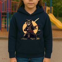 Japanese Samurai Ninja Cat Anime Kawaii Catzilla Cat Kids Hoodie thumb 3