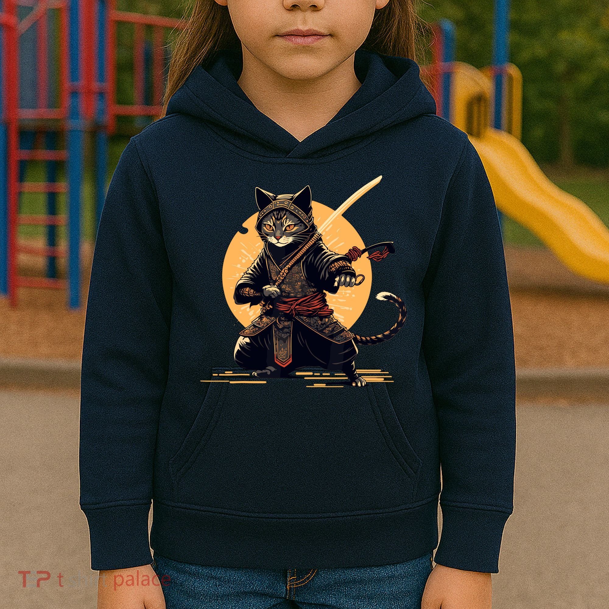 Japanese Samurai Ninja Cat Anime Kawaii Catzilla Cat Kids Hoodie