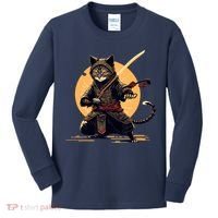 Japanese Samurai Ninja Cat Anime Kawaii Catzilla Cat Kids Long Sleeve Shirt thumb 0