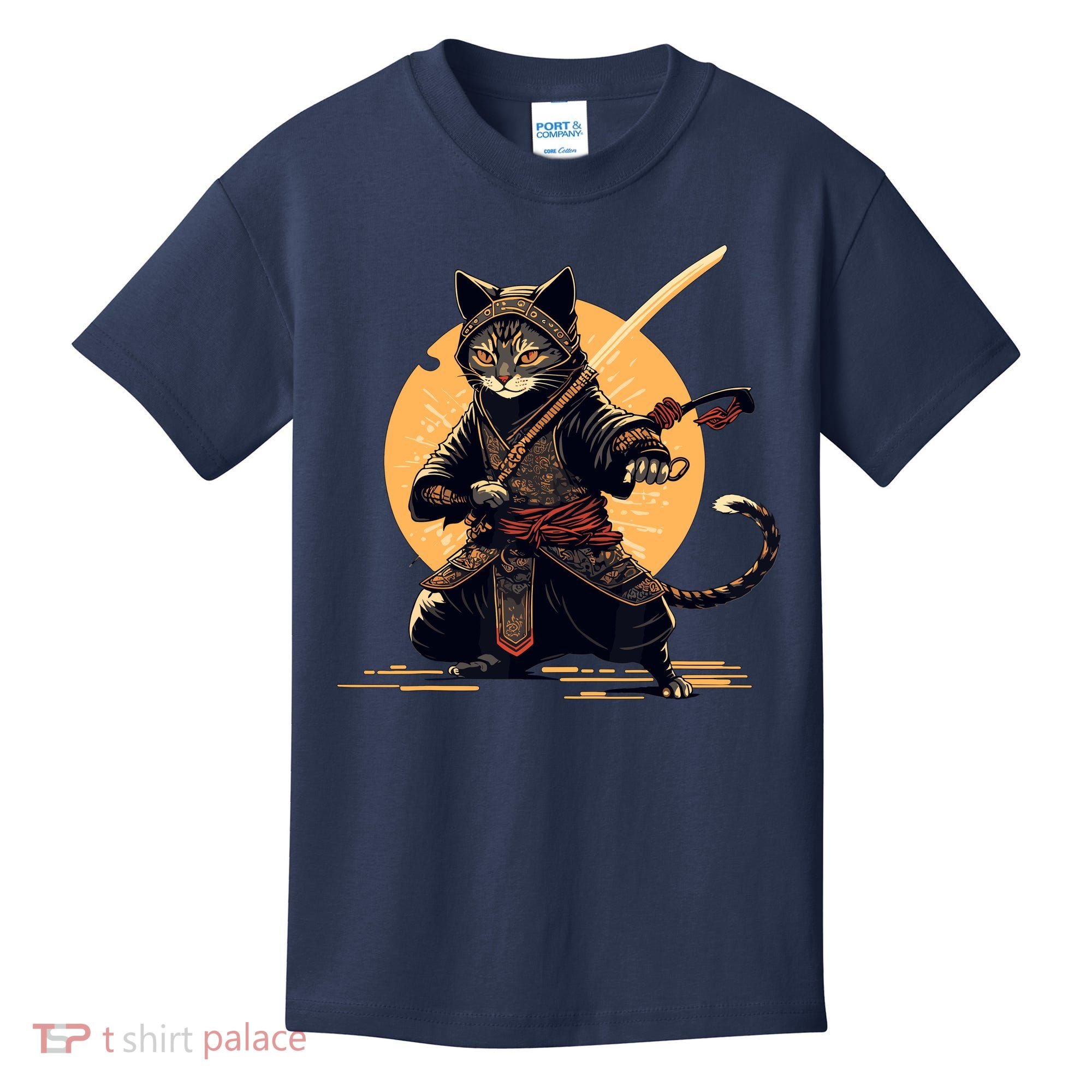 Japanese Samurai Ninja Cat Anime Kawaii Catzilla Cat Kids T-Shirt