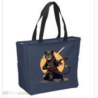 Japanese Samurai Ninja Cat Anime Kawaii Catzilla Cat Tote Bag thumb 2