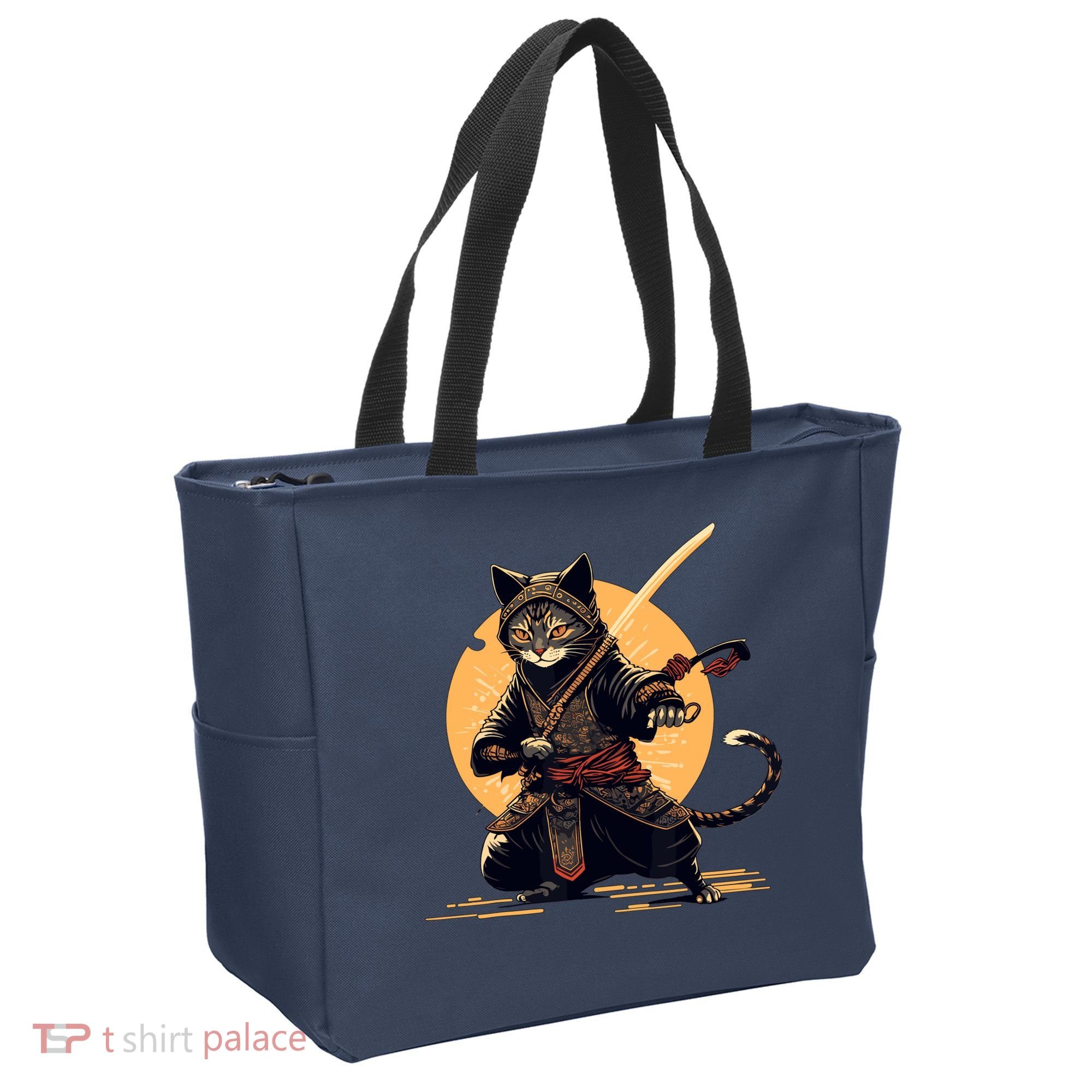 Japanese Samurai Ninja Cat Anime Kawaii Catzilla Cat Tote Bag