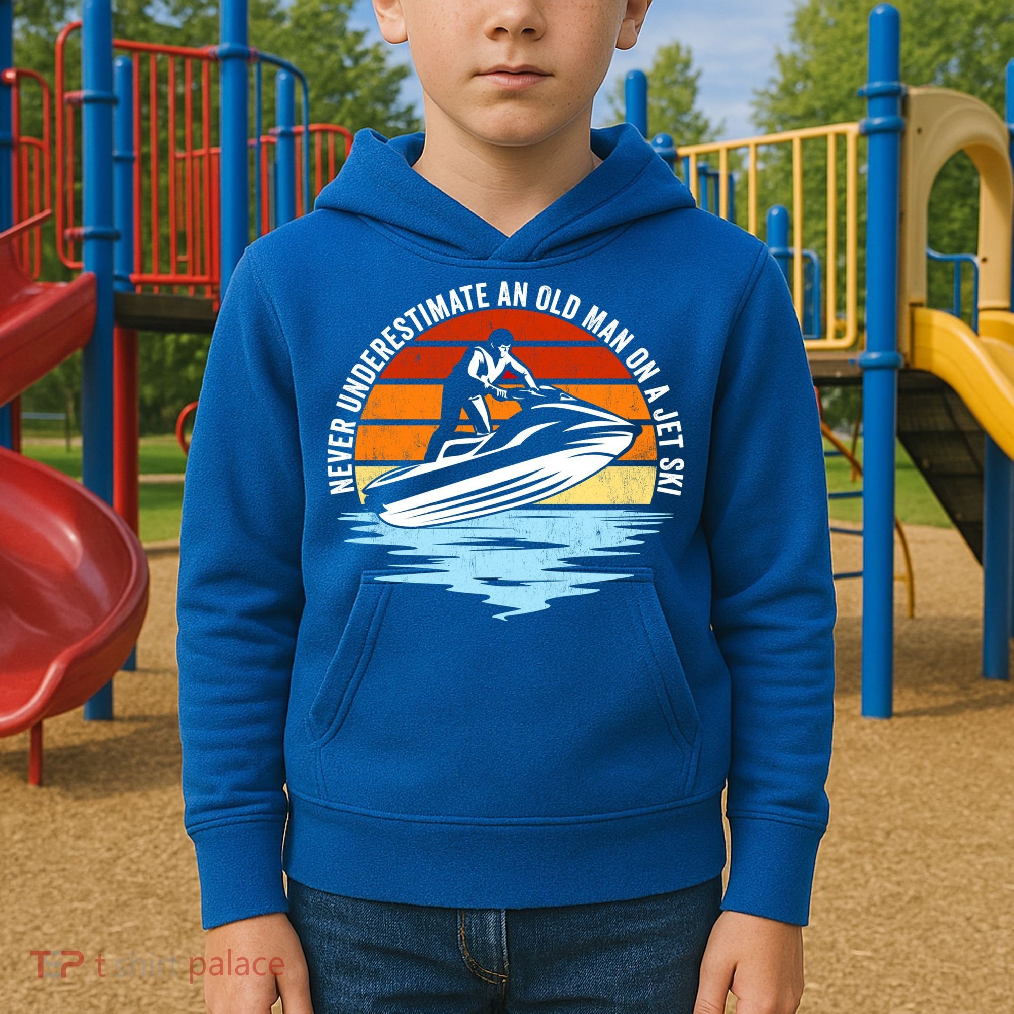 Jet Skiing Never Underestimate An Old On A Jet Ski Cool Gift Kids Hoodie