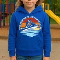 Jet Skiing Never Underestimate An Old On A Jet Ski Cool Gift Kids Hoodie thumb 3