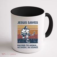 Jesus Saves Passes To Noah He Shoots He Scores Coffee Mug thumb 1