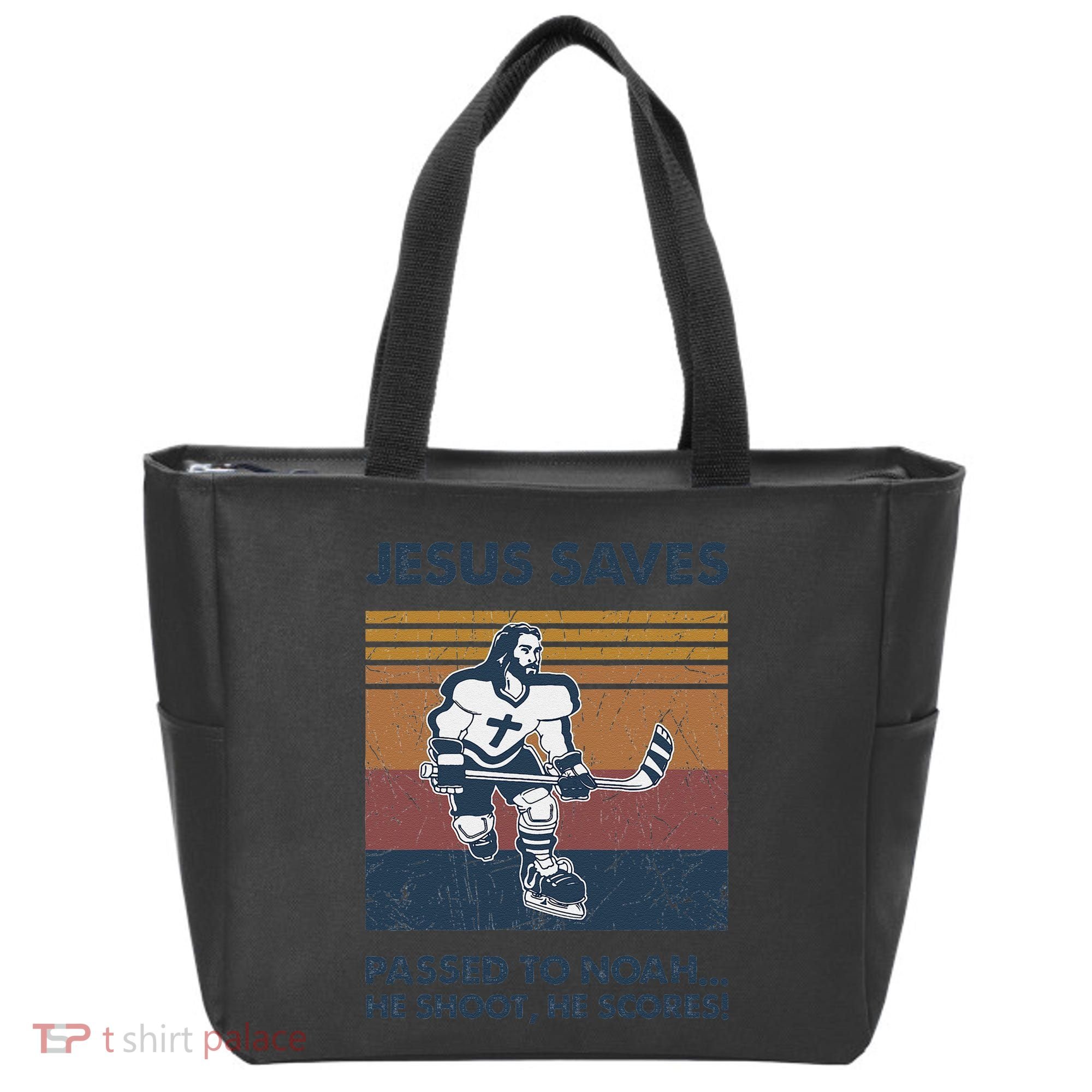 Jesus Saves Passes To Noah He Shoots He Scores Tote Bag
