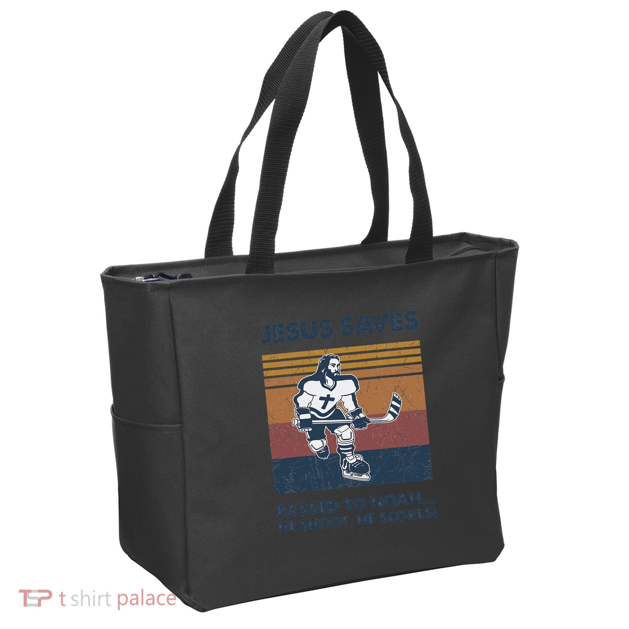 Jesus Saves Passes To Noah He Shoots He Scores Tote Bag