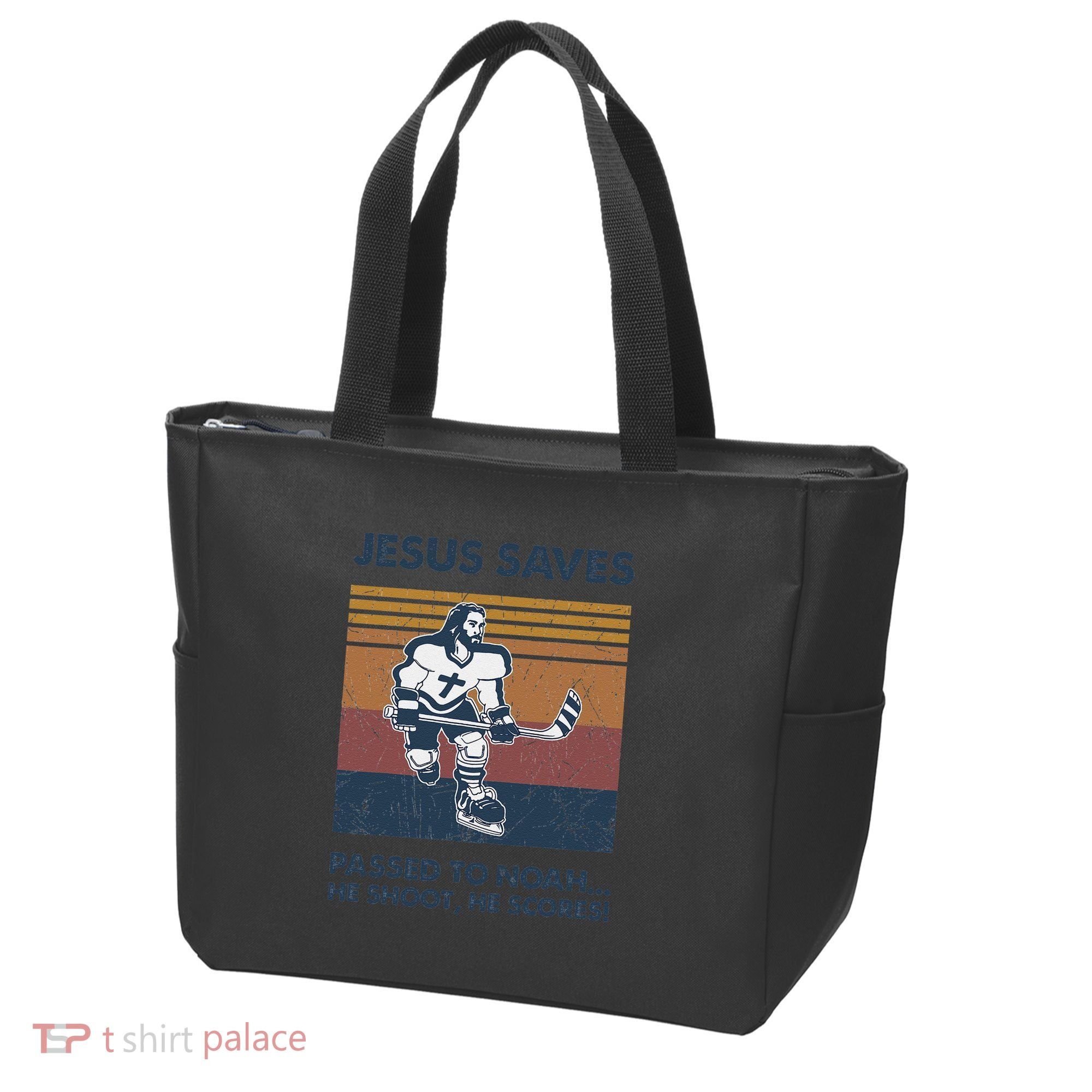 Jesus Saves Passes To Noah He Shoots He Scores Tote Bag