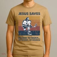 Jesus Saves Passes To Noah He Shoots He Scores T-Shirt thumb 3