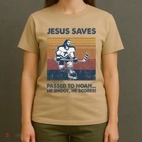 Jesus Saves Passes To Noah He Shoots He Scores T-Shirt thumb 4