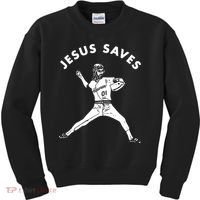 Jesus Saves Religious Christian Faith Baseball Kids Sweatshirt thumb 0