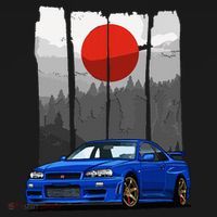 Jdm Skyline R34 Car Tuning Japan Rising Sun Drift Women's Hoodie thumb 2