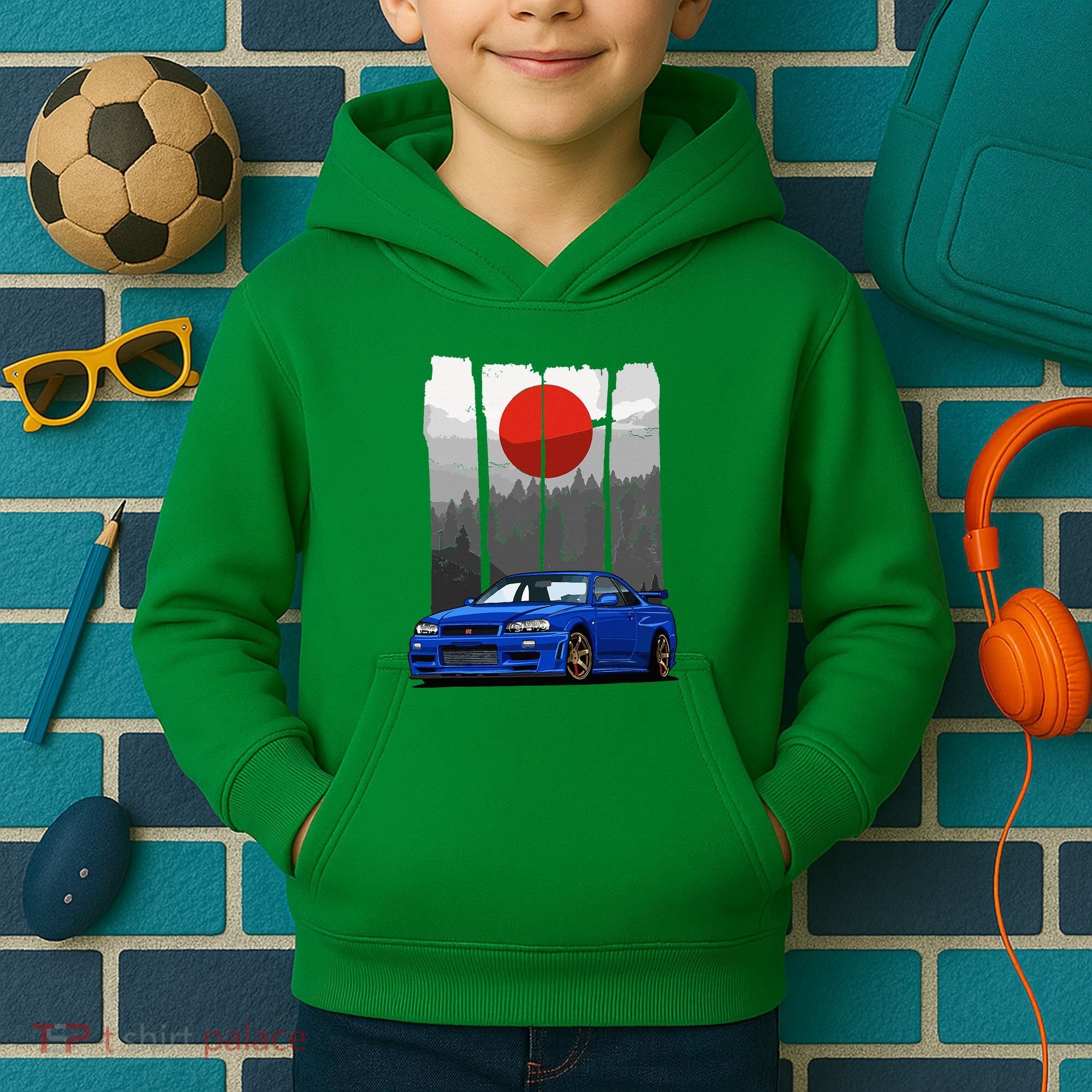 Jdm Skyline R34 Car Tuning Japan Rising Sun Drift Kids Hoodie